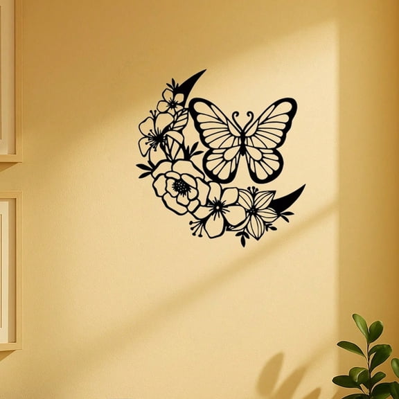 HELLOYOUNG Rustproof Iron Moon Phase Butterfly Metal Wallpaper Strippers Wall Art for Living Room Garden Bathroom Bohemian Wall Sculpture Home Decor  New Year Gift