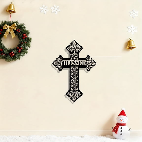 HELLOYOUNG Sacred Heart and Cross Metal Wall Hanging Statue Cross Mural Iron Religious Decor for Church and Chapel Decorations, Modern Catholic Christmas and Easter Gift Sacred Heart Statue,