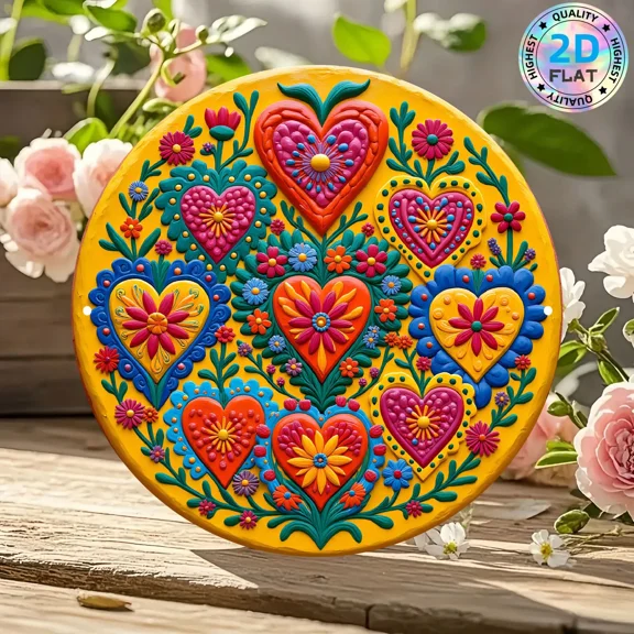 HELLOYOUNG Sacred Heart Metal Wall Decor 7.87 Inch Mexican Folk Art Aluminum Sign for Home Church, Vintage Rustic Tin Cross Ornament