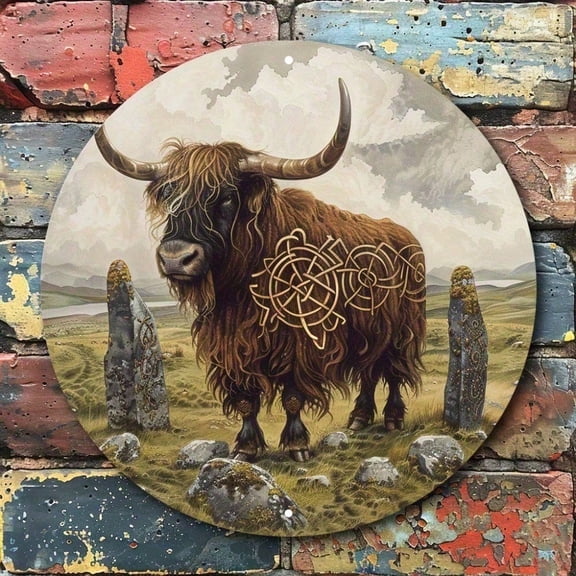 HELLOYOUNG Scottish Highland Cow Wall Art Large Metal Decor Rustic Weather-Resistant Celtic Knot Farmhouse Decor Wall Sculpture