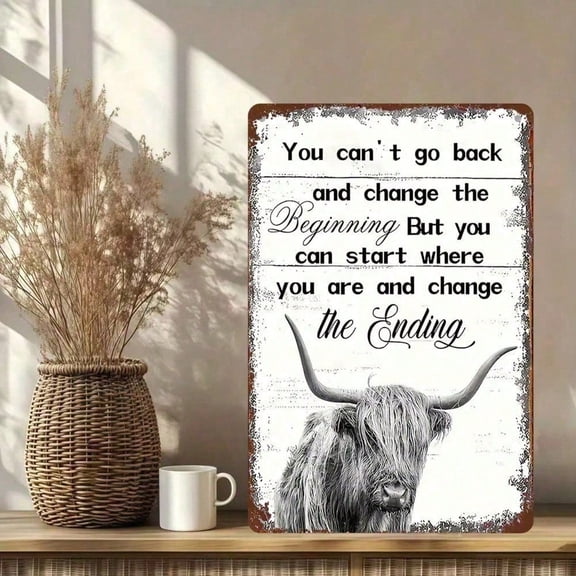 HELLOYOUNG Scottish Highland Cow Wall Art Metal Decor, Vintage Iron Rustic Farmhouse Sign 8x12 Inch, Gifts for Home Living Room Dinning Room Kitchen