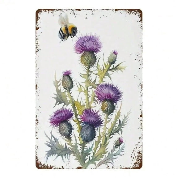 HELLOYOUNG Scottish Thistle Metal Wall Plaques & Signs Corrosion-Resistant Bee Design for Indoor Outdoor Home Pub Bar Garden Decor