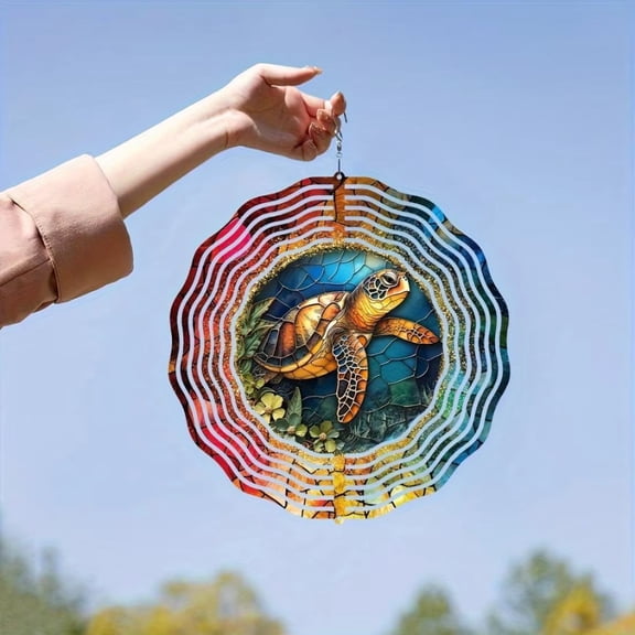 HELLOYOUNG Sea Turtle Wind Spinner Outdoor Wind Chime, Metal Art Garden Sculpture Decor, 3D Ocean Decor for Yard Patio Lawn