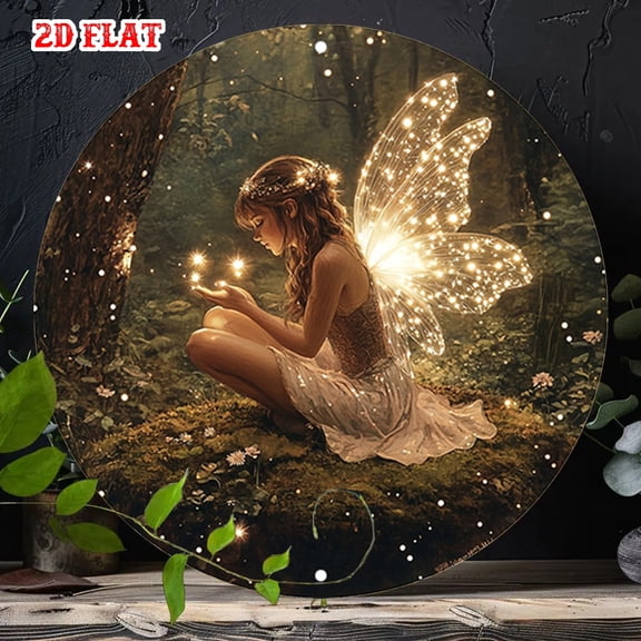 HELLOYOUNG Self-Illuminating Wall Art Fairy Circle Glowing Plaque with Wings, 2D Fantasy Decor for Farmhouse, Cafe and Home Luxury Wall Decor