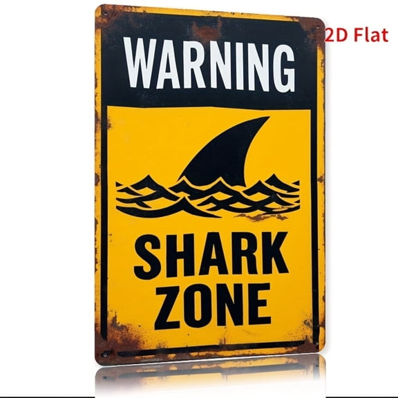 HELLOYOUNG Shark District Warning Sign Metal Tin Sign Retro Caution Wall Art Decor for Bar Cafe Beach House 8x12 Inch