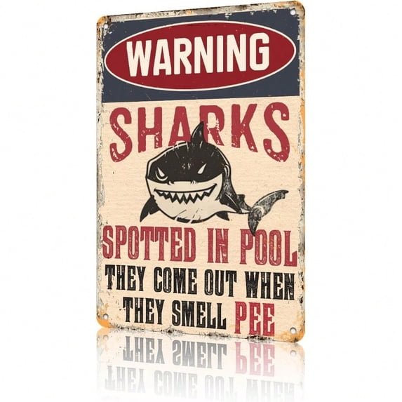 HELLOYOUNG Shark Pool Metal Tin Sign Warning Sharks Spotted in This Pool Funny Wall Decor Novelty Rustic Gift for Home Garage Bar Man Cave