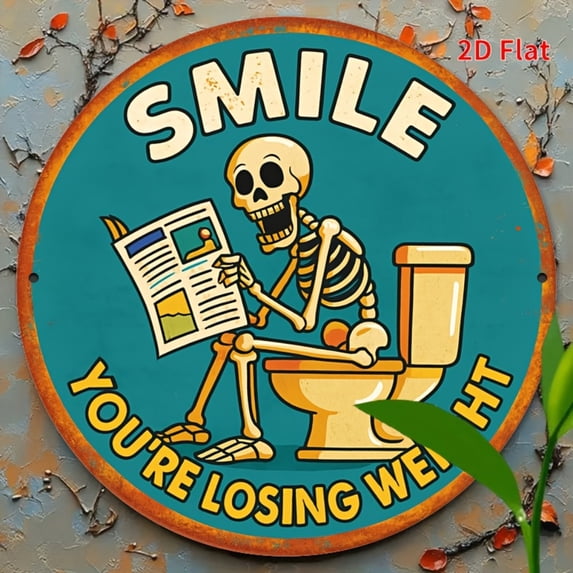 HELLOYOUNG Skeleton Reading Newspaper in Toilet Funny Metal Sign Vintage Tin Wall Art 8x12 Inch for Home Bar Man Cave Garage Decor