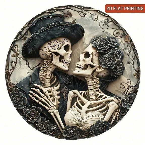 HELLOYOUNG Skull Wall Decor Gothic Skeleton Art Plaque, Dia De Los Muertos Metal Wall Art, Unique Wedding Sign Gift Home Decor