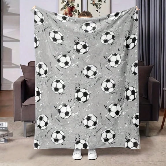 HELLOYOUNG Soft Flannel Soccer Throw Blanket Cozy Warm Lightweight for Couch Bed Travel Camping, Machine Washable Gift for Sports Fans