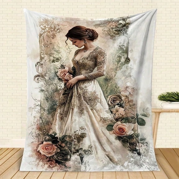 HELLOYOUNG Soft Flannel Throw Blanket - Vintage Floral Rose Pattern, Thickened Warm Luxury Bedspread for All Seasons, High-Resolution Digital Print Home Decor for Living Room, Wedding Gift