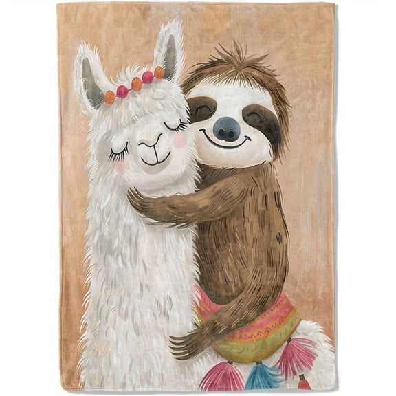 HELLOYOUNG Soft Fleece Throw Blanket, Plush Cozy All-Season Lightweight Couch Bed Cover, Sloth & Llama Print, Machine Washable, 50x60 Inch