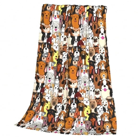 HELLOYOUNG Soft Plush Fleece Blanket Cute Cartoon Dog Doodle Throw Blanket for Couch Bed Sofa, Lightweight Cozy Warm Sherpa Blanket, Funny Animal Print Home Decor Gift