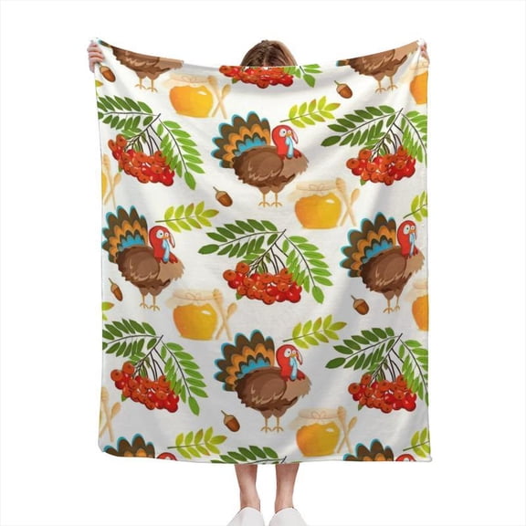 HELLOYOUNG Thanksgiving Turkey Harvest Print Blanket, Soft Cozy Lightweight Plaid Throw for Couch Bed Microfiber Blanket Christmas Holiday Gift