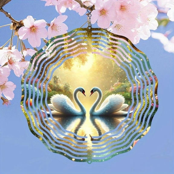 HELLOYOUNG Solar Wind Spinner Metal Swan Lake Design Infinity Rotation Kinetic Art Garden Patio Yard Outdoor Decor Wedding Anniversary Gift Year Round