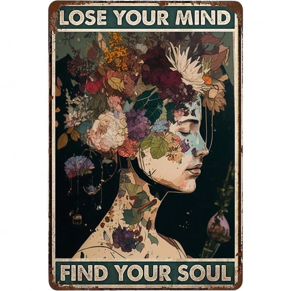 HELLOYOUNG Soul-Searching Wall Art Tin Poster 8x12 Inch, Moody Aesthetic Urban Decay Vintage Metal Sign, Inspirational Quote Classroom Decor for Rustic Home Office