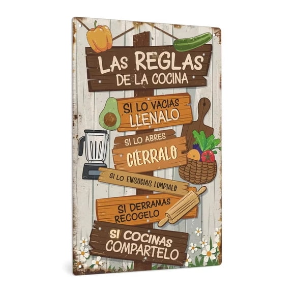 HELLOYOUNG Spanish Metal Tin Sign Wall Art, Vintage LAS REGLAS DE LA COCINA Kitchen Rules Sign for Home Restaurant Decor