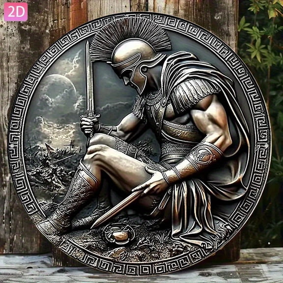 HELLOYOUNG Sparta Warrior Metal Wall Art Greek Battle Scene, Vintage Retro Aluminum Sign for Home Decor, 7.87x7.87 Inch Garden Cafe Bar Wall Decor