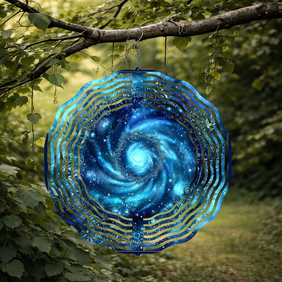 HELLOYOUNG Spiral Galaxy Wind Chime Blue Vortex Sci-Fi Sun Catcher Metal Art Decor for Garden Patio Outdoor Hanging Ornament, Unique Gift for Space Astronomy Fans