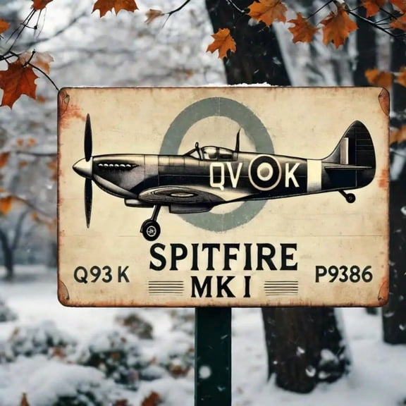 HELLOYOUNG Spitfire Iron Sign with Aviator Patina, Airplane Wall Decor for Garage Flight Decks Bar Aircrew Lounges, Pilot Birthday Gift