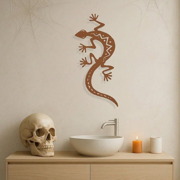 HELLOYOUNG Spooky 3D Lizard Wall Art, Gothic Metal Gecko Sculpture for Halloween/Christmas Home Outdoor Party Decor, Living Room Bedroom Wall Accent, Creepy Gift