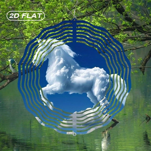 HELLOYOUNG Spring Mandala Wind Spinner Iron Sun Catcher 10 Inch Faux Stained Glass 2D Flat Metal Garden Art Outdoor Indoor Wall Decor Bohemian Cloud Horse Wind Chime Easter