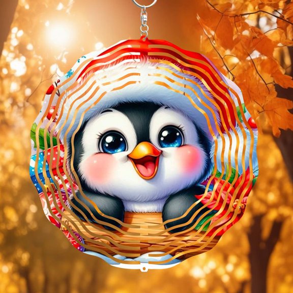 HELLOYOUNG Spring Mandala Wind Spinner Iron Sun Catcher 10 Inch Metal Penguin Stained Glass Style Decor for Outdoor Garden, Indoor Hanging Bohemian Art, Easter Thanksgiving Christmas Gift
