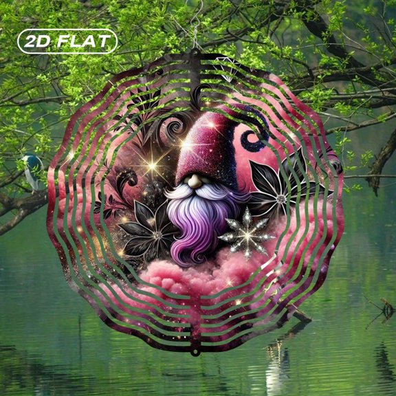 HELLOYOUNG Spring Mandala Wind Spinner Iron Sun Catcher 10 Inch Stained Glass Effect 2D Flat Gnome Art Kite for Outdoor Garden Decor Easter Thanksgiving Gift