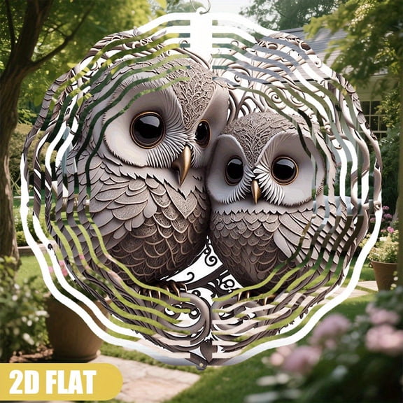HELLOYOUNG Spring Mandala Wind Spinner Iron Sun Catcher 10 Inch Two Owls Vine Art 360 Rotating Hook Garden Decor for Yard Patio