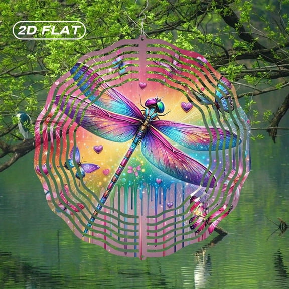 HELLOYOUNG Spring Mandala Wind Spinner Iron Sun Catcher 2D Flat Bohemian Metal Dragonfly Dreamcatcher Wind Chime 10 Inch Painted Garden Decor Indoor Outdoor Yard Art