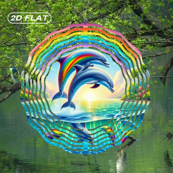 HELLOYOUNG Spring Mandala Wind Spinner Iron Sun Catcher 2D Metal Rainbow Dolphin Bohemian Glass Art Indoor Outdoor Garden Decor Easter Housewarming Gift