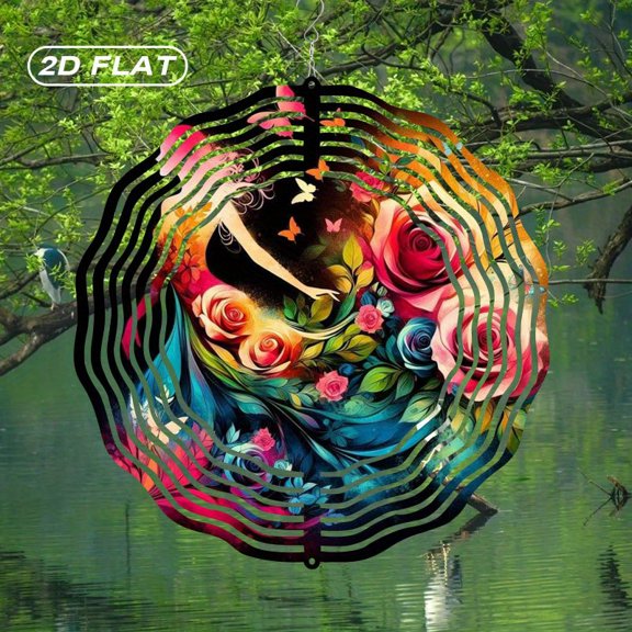 HELLOYOUNG Spring Mandala Wind Spinner Iron Sun Catcher Flat Bohemian Metal Rose Wind Chime Dreamcatcher 10 Inch Stained Glass Floral Decor Indoor Outdoor Garden Art
