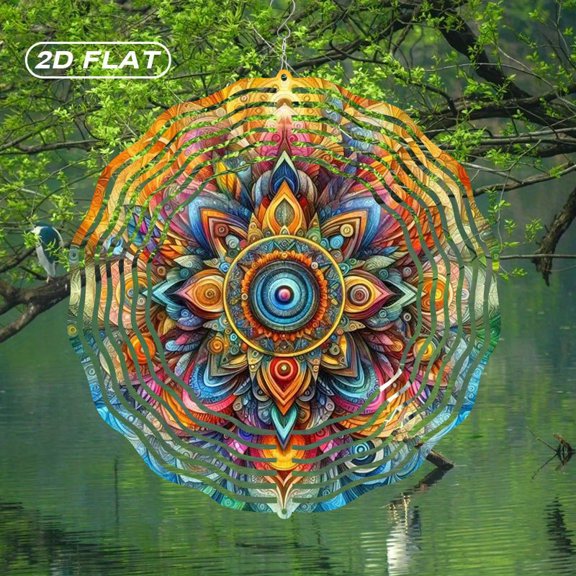 HELLOYOUNG Spring Mandala Wind Spinner Iron Sun Catcher Flat Boho Metal Mandala Wind Chime Suncatcher 10 Inch Stained Glass Art for Indoor Outdoor Garden Decor Christmas  Easter Thanks