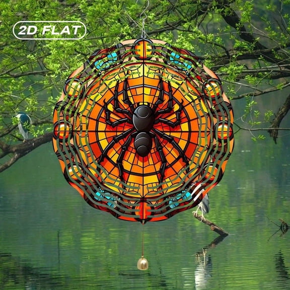 HELLOYOUNG Spring Mandala Wind Spinner Iron Sun Catcher Flat Fabric Style Metal Spider Web Windmill with Bells 10 Inch Garden Decor Indoor Outdoor Yard Art Christmas Easter Thanksgiving