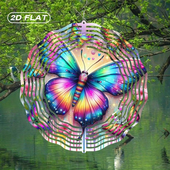 HELLOYOUNG Spring Mandala Wind Spinner Iron Sun Catcher Flat Metal Butterfly Dreamcatcher 10 Inch Stained Glass Effect Decor for Garden, Indoor Outdoor Art, Christmas Easter Housewarming Gift