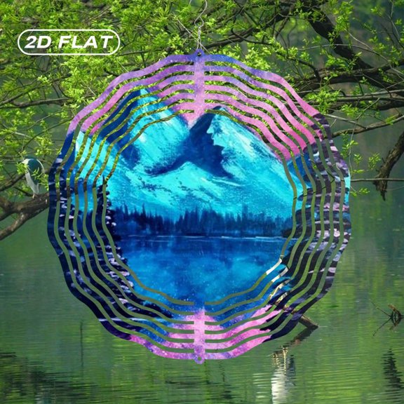 HELLOYOUNG Spring Mandala Wind Spinner Iron Sun Catcher Flat Metal Mountain Lake Kite Suncatcher 10 Inch Stained Glass Style Wall Decor for Indoor Outdoor Garden Art, Christmas Halloween Easter