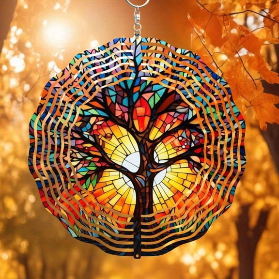 HELLOYOUNG Flat Bohemian Tree of Life Windmill Suncatcher, 10 Inch Garden Art for Indoor Outdoor Yard Decor, Christmas Halloween Easter Housewarming Gift
