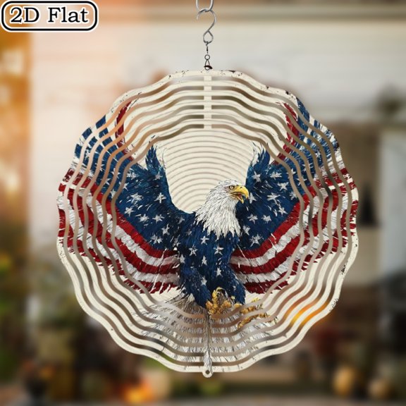HELLOYOUNG Spring Mandala Wind Spinner, Iron Sun Catcher for Outdoor, 1pc Metal Patriotic Eagle Garden Art, Red Maple Hanging Decor for Patio Yard, Soaring 2D Flat Motion