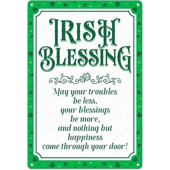 HELLOYOUNG St Patricks Day Metal Sign Wall Decor Slainte Irish Blessing Signs Shamrock Print Art Poster for Home Cafe Bar Kitchen Pub Door Porch Yard Vintage Decorations 12x8 Inch Aluminium