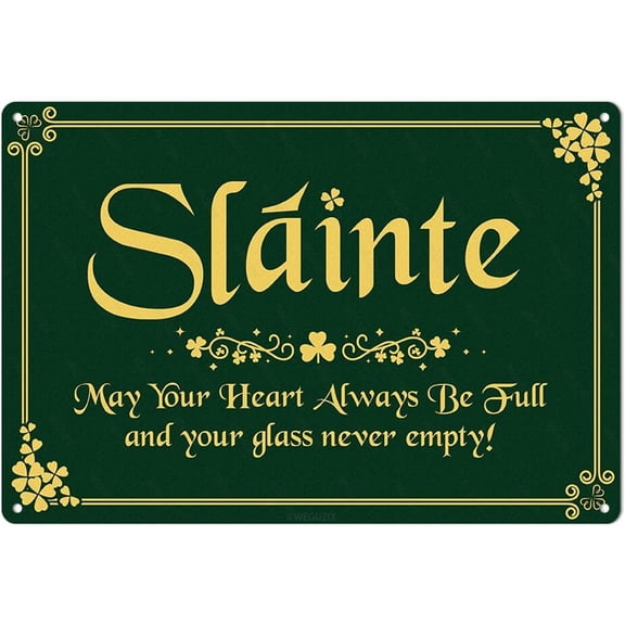 HELLOYOUNG St Patricks Day Metal Sign Wall Decor Slainte Irish Blessing Signs Shamrock Print Art Poster for Home Cafe Bar Kitchen Pub Door Porch Yard Vintage Decorations 12x8 Inch Aluminium
