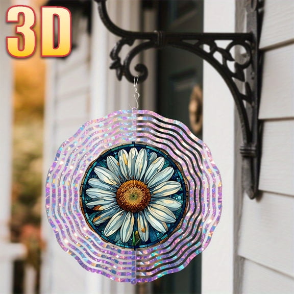 HELLOYOUNG Stained Glass Wind Chimes 3D Daisy Pattern 360 Rotating Hook Sun Catcher for Courtyard Front Door Decor No Power Needed DIY Gift