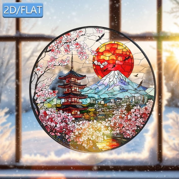 HELLOYOUNG Static Cling Window Stickers, Flat 2D Christmas Tokyo Snow Fuji Sun Protection Privacy Film, Removable Decals for Home Kids Room Car RV Windows