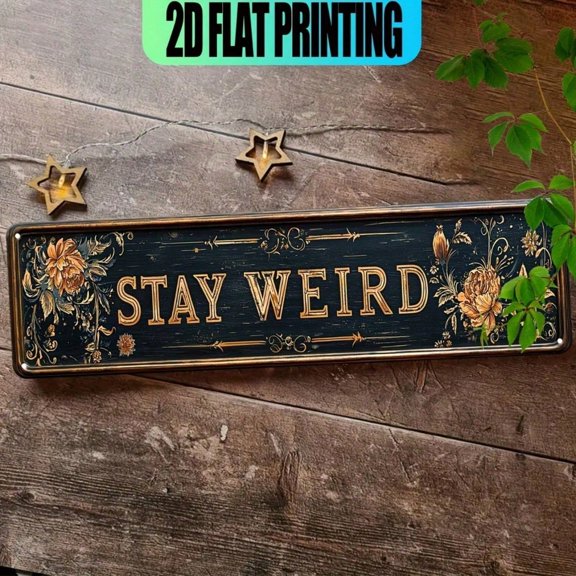 HELLOYOUNG Stay Weird Vintage Metal Wall Art Sign 10x40cm Rustic Plaque for Living Room Cafe Office Decor, Hanging Retro Tin Sign