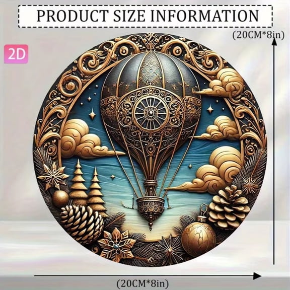 HELLOYOUNG Steampunk Hot Air Balloon Metal Wall Art, Vintage Retro Aluminum Sign Decor for Home Bar Cafe Garage, Rustic Industrial Wall Decor