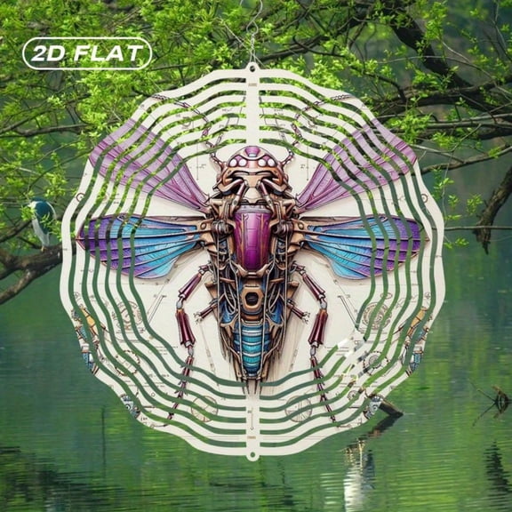 HELLOYOUNG Steampunk Insect Wind Spinner, 25.4cm Kinetic Metal Suncatcher with Vibrant Purple Blue Pink Gold Stained Glass Effect, Weatherproof Rust-Resistant Garden Decor for Indoor Outdoor, Gift Fo