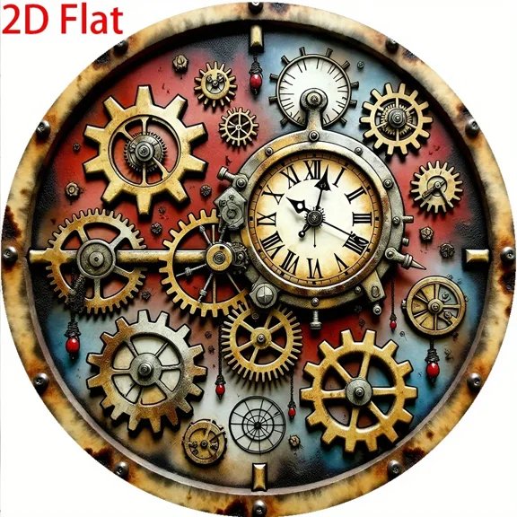 HELLOYOUNG Steampunk Metal Wall Art Clockwork Gear Sign Vintage Rustic Red Blue Decor for Home Kitchen Bar