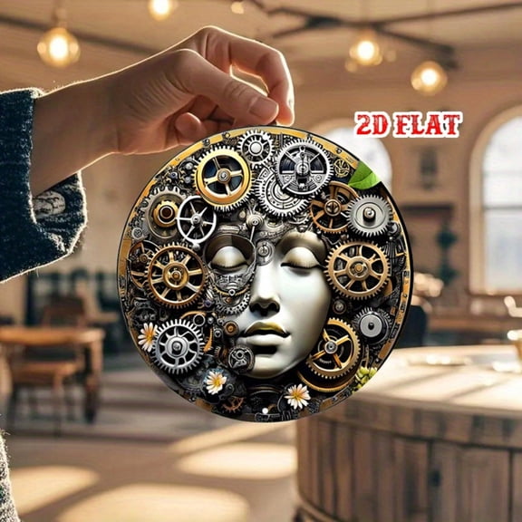 HELLOYOUNG Steampunk Metal Wall Art Decor, Vintage Gear Flower Design 2D Poster Sign for Home Bedroom Living Room Wall Decor