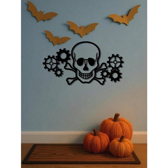 HELLOYOUNG Steampunk Skull Wall Art Vintage Industrial Metal Decor, Gothic Skeleton Sculpture Gear Wall Decor for Living Room Home Bar