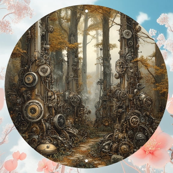 HELLOYOUNG Steampunk Wall Art Vintage Gear Forest Metal Decor Gothic Halloween Office Ready To Hang