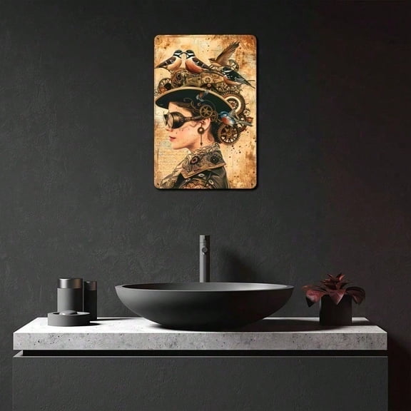 HELLOYOUNG Steampunk Wall Decor Metal Tin Sign, Vintage Portrait Retro Home Bar Decor for Living Room, Kitchen, Man Cave Gifts