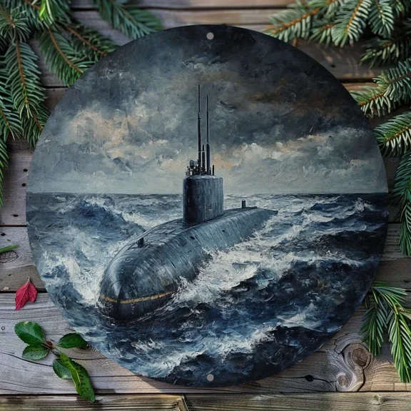 HELLOYOUNG Submarine Metal Wall Sign 8 Inch Retro Nautical Aluminum Art for Bar Kitchen Cafe Party Decoration